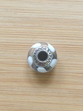 Pandora White/Blue Glass Silver Core Charm Bead